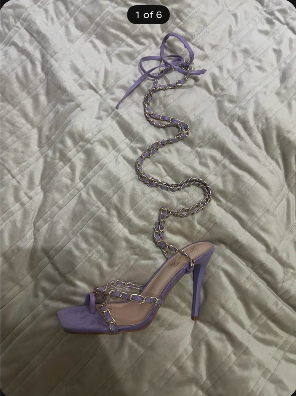 Mata Shoes Lavender Lace-Up Chain Strap Stiletto Sandals